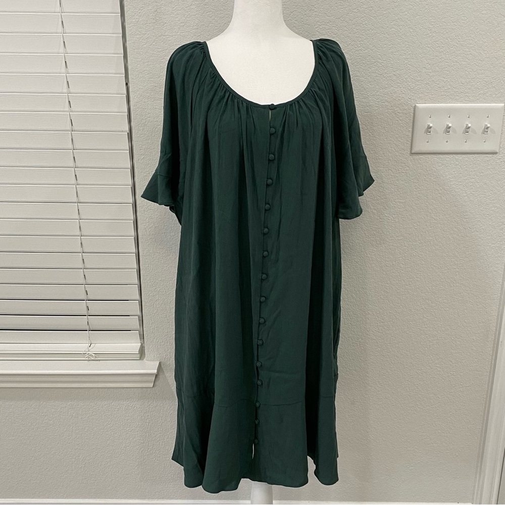 Madewell Plus 1X Lusterweave Button-Front Mini Dress Dark Palm Green